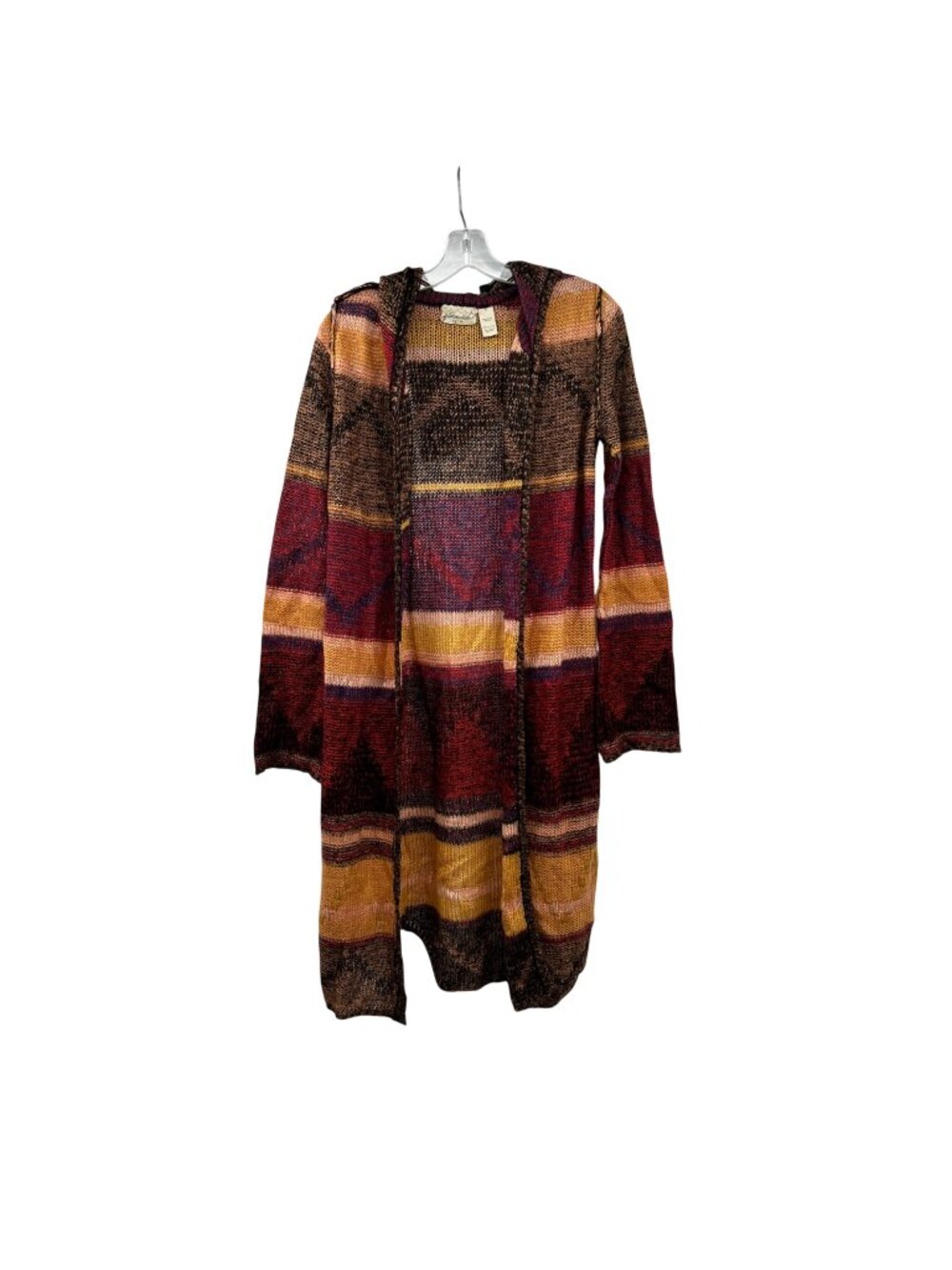 Gimmicks by BKE Open Knit Duster Cardigan Hooded Open Front Striped Size Medium